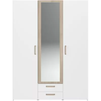 Chambre complete adulte - DREAM - Lit 140x190/200 cm + 2 chevets + armoire - Décor blanc et chene - PARISOT