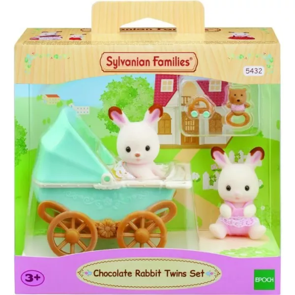 Miniature figures - SYLVANIAN FAMILIES - Rabbit Chocolate twins and their double stroller