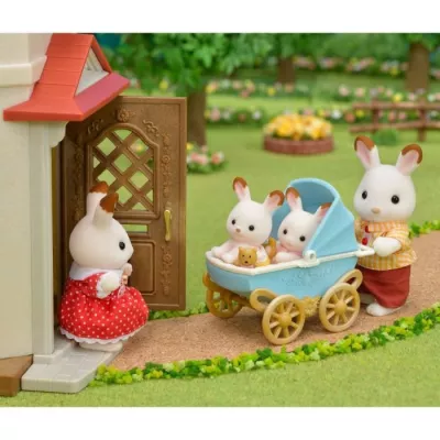 Miniature figures - SYLVANIAN FAMILIES - Rabbit Chocolate twins and their double stroller