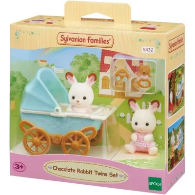 Miniature figures - SYLVANIAN FAMILIES - Rabbit Chocolate twins and their double stroller