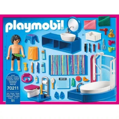 PLAYMOBIL - 70211 - Dollhouse The Traditional House - Bathroom with bathtub