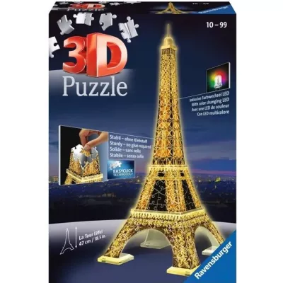 3D puzzle Eiffel Tower illuminated - Ravensburger - 216 pieces - without glue - with LEDS color - Ten years