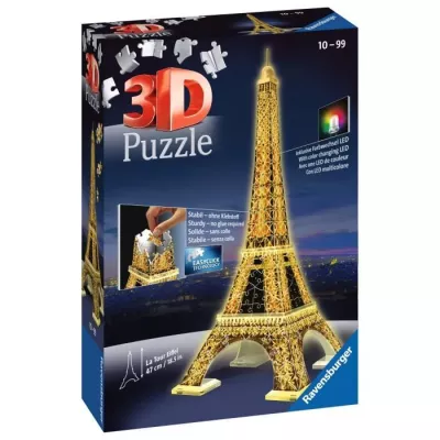 3D puzzle Eiffel Tower illuminated - Ravensburger - 216 pieces - without glue - with LEDS color - Ten years