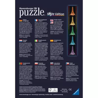 Puzzle 3D Tour Eiffel illuminée - Ravensburger - 216 pieces - sans colle - avec LEDS couleur - Des 10 ans