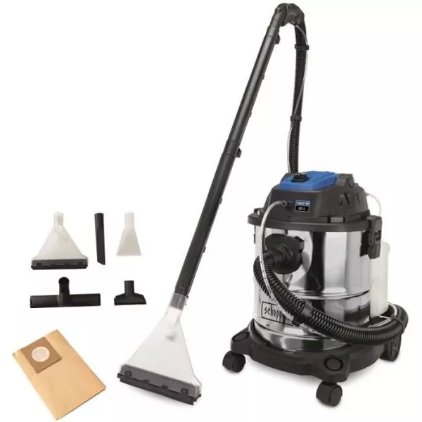 Aspirateur Injecteur Extracteur eau et poussiere SCHEPPACH SprayVac20 - 1600W - Cuve Inox - Gris - 5 en 1