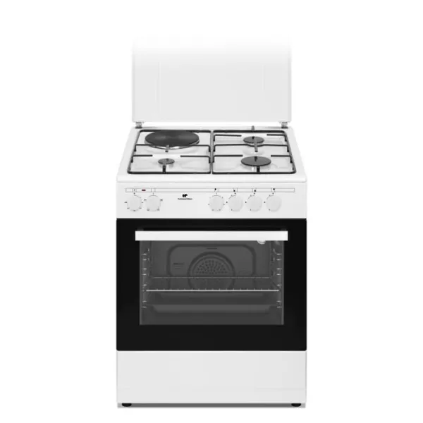 Cuisiniere mixte CONTINENTAL EDISON CECM60FCW - 3 feux gaz + 1 électrique - L59,8 x P61 xH83 cm - Blanc