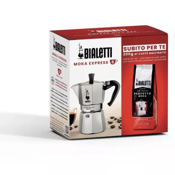 Italian Cafetiere + 1 Coffee Perfetto Moka Classico - BIALETTI - MOKA - 6 cups - 0.30 L - Pack of 250 g - Silver