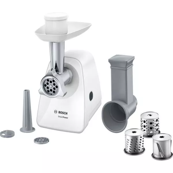 Meat chopper - BOSCH - MFW2514W SmartPower - White - engine blocked 1500 W - 1.7 kg/min - 2 grates - grating/emi