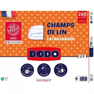 Couette 240x260 cm DODO CHAMPS DE LIN - Chaude et Douce - Antibactériens