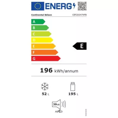 Réfrigérateur congélateur haut CONTINENTAL EDISON  - 247L - Total