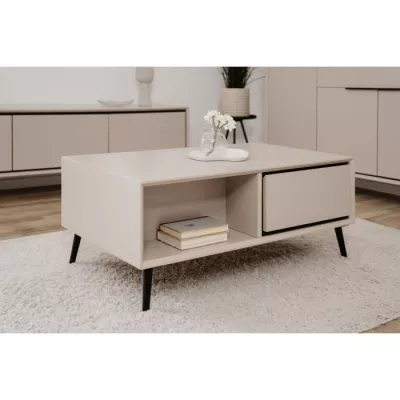 Table basse ARONA - Rectangulaire - Capuccino / Noir - Sur pieds - 94 x 40 x 55 cm