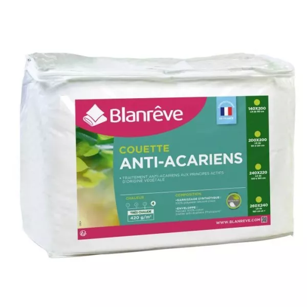 BLANREVE Couette tres chaude Percale - Anti-acariens - 420g/m² - 220x240cm