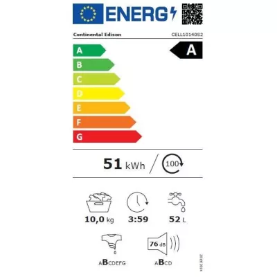 Lave-linge hublot CONTINENTAL EDISON CELL10140S2 - 10 kg - Largeur 60