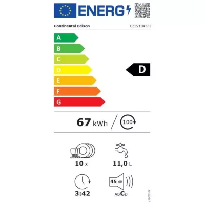 Lave-vaisselle encastrable CONTINENTAL EDISON CELV1045FI-10 couverts -