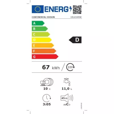 Lave-vaisselle pose libre CONTINENTAL EDISON CELV1045W - 10 couverts -