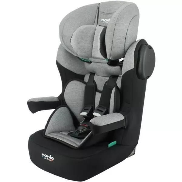 Siege auto ceinturé NANIA MAX I 76-140 cm R129 – de 3 a 10 ans – Tetiere réglable - Base inclinable - Gris - Fabrication F