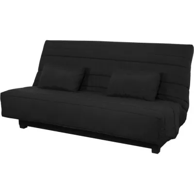 Banquette Clic clac 2 places REVEUR - Tissu noir - Matelas DUNLOPILLO