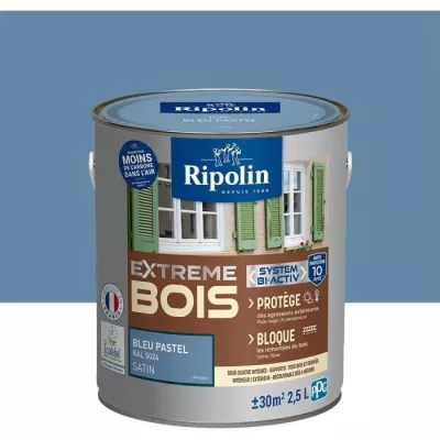 Peinture Extreme bois - Bleu pastel RAL 5024 satin - RIPOLIN - 2,5 L - Longueur22,4/Largeur22,4/Hauteur21,8