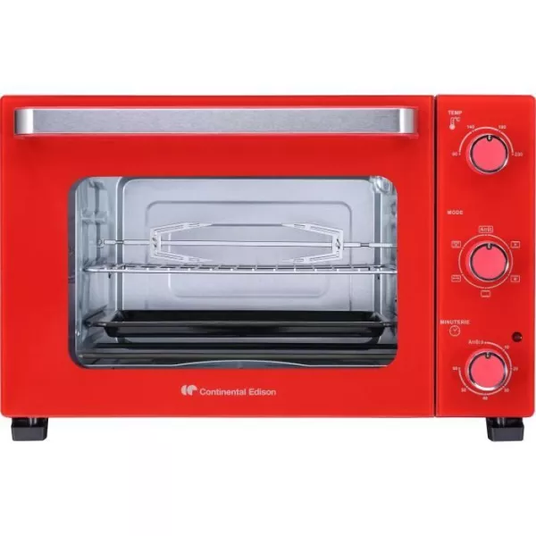 CONTINENTAL EDISON CEMF35R - Minifour électrique 35L rouge - 1500W - Rotissoire, Convection naturelle