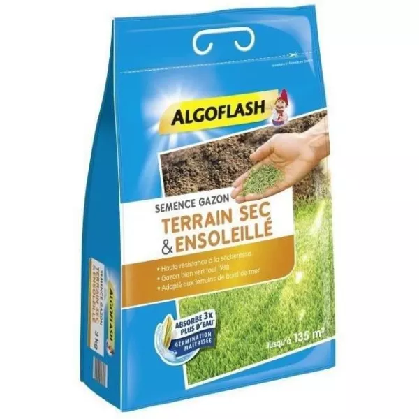 Semences Gazon Terrain Sec Ensoleillé - ALGOFLASH NATURASOL - 3 kg