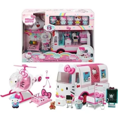 Ensemble de sauvetage HELLO KITTY avec ambulance, hélicoptère et figurines