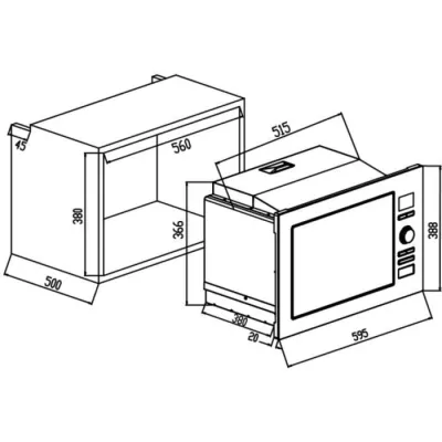 Micro-ondes grill encastrable CONTINENTAL EDISON CEMO25GEB2 Noir L59,5