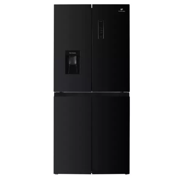 Réfrigérateur 4 portes avec distributeur d'eau - 446L - Total No Frost - L79 cm x H 180 cm - Noir - Classe D