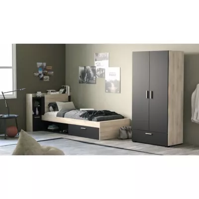 Children's Bed LIFE - Chene/Black Decor - Storage - DEMEYERE