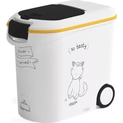 Boîte à croquettes pour chat 12 kg - 35L - Pratique avec roulettes