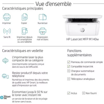 Imprimante multifonction HP LaserJet M140w - Noir et blanc