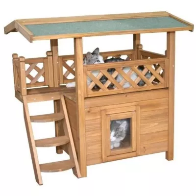 Maisonnette pour chat Kerbl Lodge en bois - 77 x 50 x 73 cm