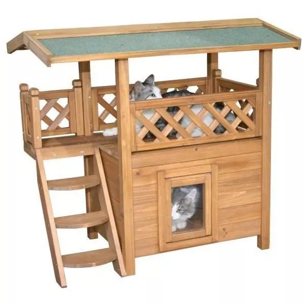 Maisonnette pour chat - KERBL - Lodge - Bois - Marron / Vert - 77 x 50 x 73 cm