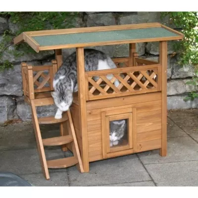 Maisonnette pour chat Kerbl Lodge en bois - 77 x 50 x 73 cm