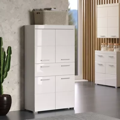 AMANDA White Glossy Bathroom Cabinet - 4 Doors + 1 Drawer