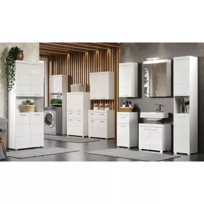 AMANDA White Glossy Bathroom Cabinet - 4 Doors + 1 Drawer