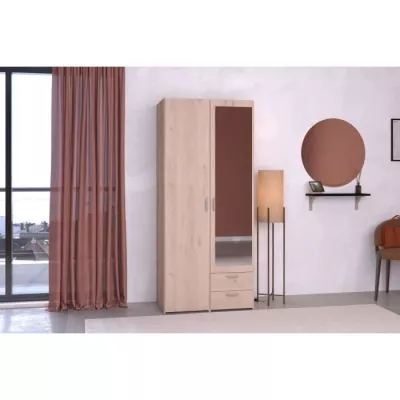 Armoire de chambre VARIA - Chêne - 2 portes avec miroir - PARISOT