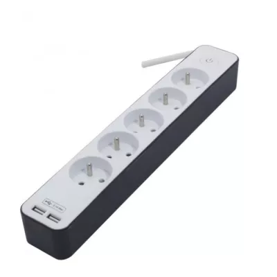 CHACON Bloc multiprise 5 prises 16 A avec 2 ports USB et câble 1,5 m