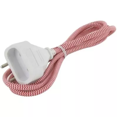 Chacon Rallonge textile rouge/blanc 6A - 1,5m -Fiche blanche