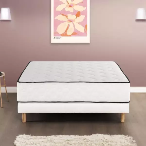 Ensemble matelas + sommier 160 x 200 cm - Ressorts - 7 zones - 27 cm - Équilibré - DEKO DREAM Détente