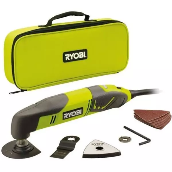 RYOBI - Multitool 200W - 10 000-20 000 osc/min - oscillation 3° - Livré en sac avec 2 lames, 1 plateau ponçage & abrasifs - R