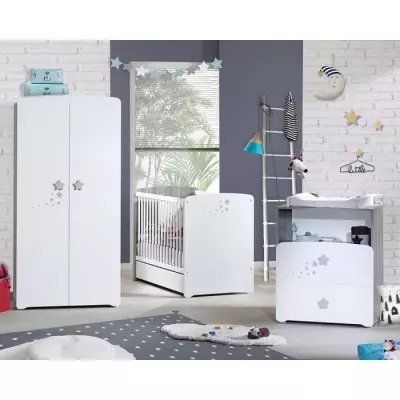 Baby room trio Nao: 120x60 bed, changing dresser and wardrobe - Bab