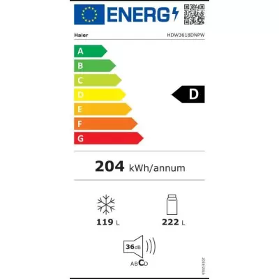 Réfrigérateur combiné - HAIER - HDW3618DNPW - Classe D - 341 L - 36