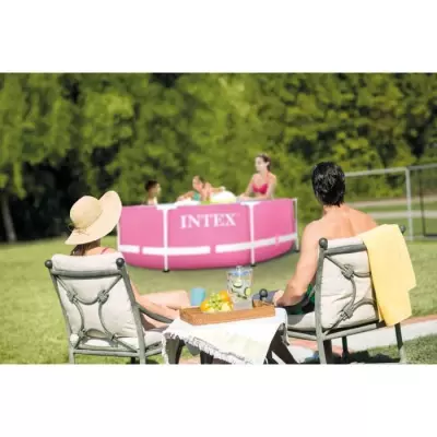 INTEX - Kit piscine metal frame rose ronde - tubulaire - Ø x h : 2,44 x 0,76 m