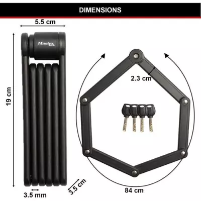 Antivol Vélo Pliable - MASTER LOCK - 8335EURDPRO - Acier Trempé, 4 Clés, Support Inclus