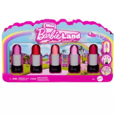 BARBIE Coffret Mini BarbieLand 6 rouge a levres avec mini poupées - JBD26