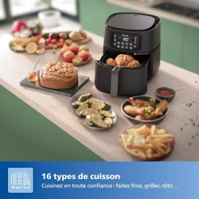 Friteuse sans huile - PHILIPS - Airfryer Connecté XXL HD9285/96 Série 5000 - 7,2L - 6 personnes - 16 préréglages - Noir