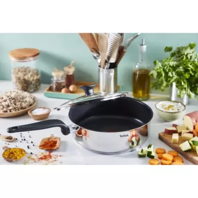 TEFAL Primary Sauteuse 24 cm + couvercle verre, Induction, Revetement antiadhésif, Acier inoxydable haute qualité E3093204