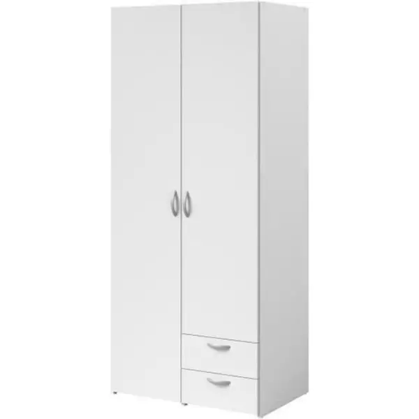 Armoire VARIA - Décor blanc - 2 portes battantes + 2 tiroirs - L 81 cm x H 185 x P 51 cm - PARISOT