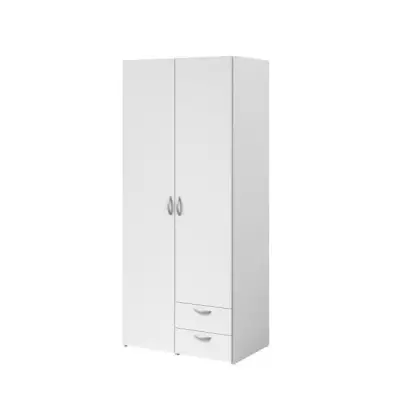 Armoire VARIA - Décor blanc - 2 portes battantes + 2 tiroirs - L 81 cm x H 185 x P 51 cm - PARISOT