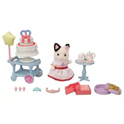 Sylvanian Families La fille Chat bicolore et son goûter d’anniversaire